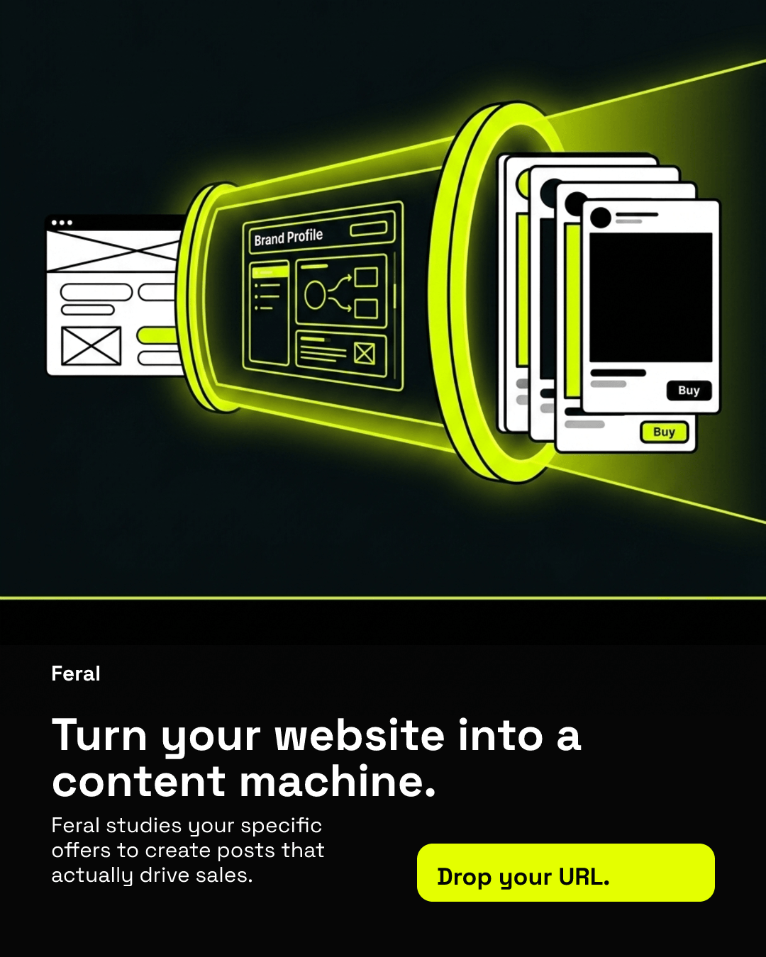 Modern bold SaaS hero visual example for a Feral image ad.